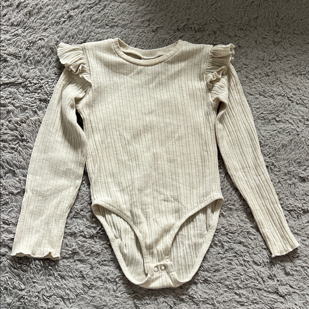 Zara Cream Ribbed Ruffle Sleeve Bodysuit